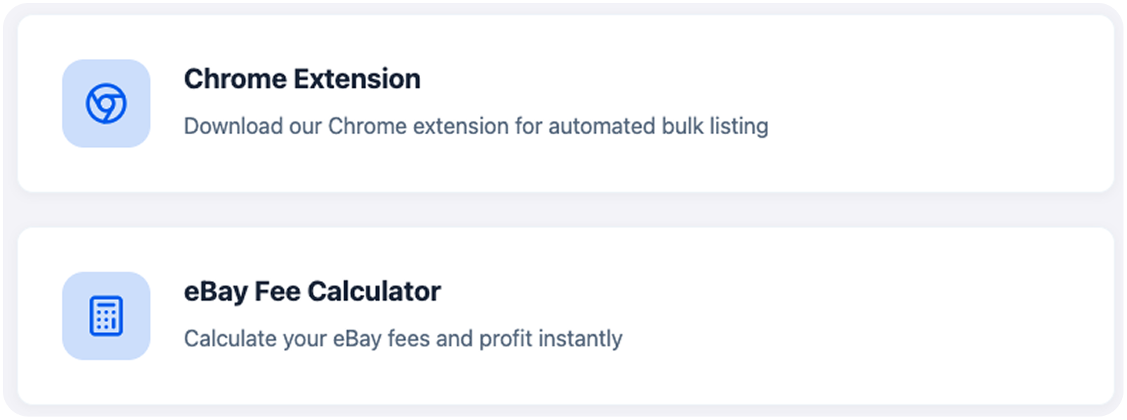 DropFlow tools including a Chrome Extension for automated bulk listing and an eBay Fee Calculator to instantly determine fees and profit.