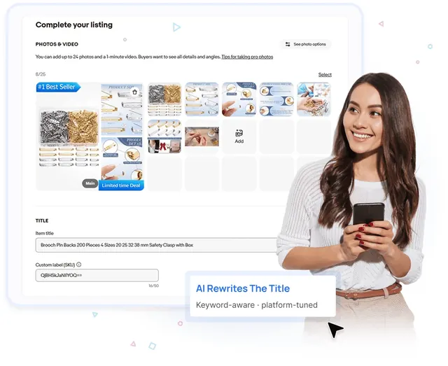 AI rewriting a product title and description in Flow Lister